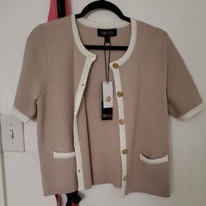 TRUTH Beige Short-Sleeve Knit Jacket with White Trim